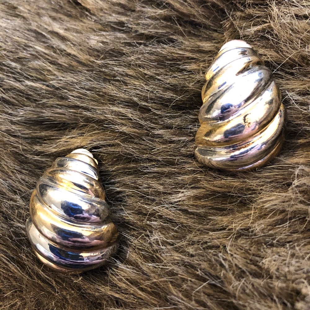 Gold and silver tone half hoop clip on earrings